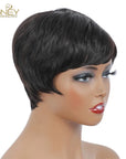 Short Human Hair Wigs Pixie Cut Straight perruque Brazilian Virgin for Black Women Machine Made Wigs With Bangs Cheap Glueless W