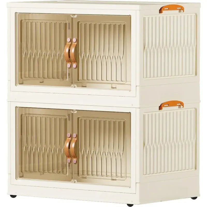 pupustar Storage Bins with Lids and Doors, Plastic Stackable Storage Bins Open Front, Foldable Storage Boxes for Organizing, Col