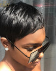 Short Human Hair Wigs Pixie Cut Straight perruque Brazilian Virgin for Black Women Machine Made Wigs With Bangs Cheap Glueless W