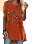 Crew Neck Casual Ethnic Style Vintage Print Short Sleeves T-shirt