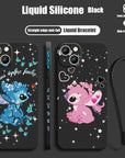 Disney Stitch Cute For Apple iPhone 15 14 13 12 11 XS XR X 8 7 Pro Max Plus Mini Liquid Left Rope Phone Case
