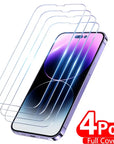 4PCS Full Cover Tempered Glass For iPhone 11 12 13 14 15 Pro Max Screen Protector For iPhone X XR XS Max 7 8 6 Plus Glass Film