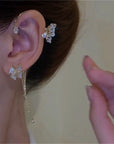 Shiny Zircon Butterfly Ear Cuff Gold Color Tassel Clip On Earrings For Women Korea Style Copper Earring Without Piercing Jewelry