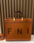 2024 Luxe Fendi-Inspired Tote - Large Capacity Vintage Leather Shoulder Bag with Golden Details for Women