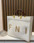 2024 Luxe Fendi-Inspired Tote - Large Capacity Vintage Leather Shoulder Bag with Golden Details for Women