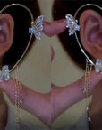 Shiny Zircon Butterfly Ear Cuff Gold Color Tassel Clip On Earrings For Women Korea Style Copper Earring Without Piercing Jewelry