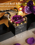 Preserved Rose Flower with Heart Necklace, Eternal Purple Real Rose with Music LED Lights for Her Women Wife Grandma Anniversary Birthday Romantic Valentines Gifts, Purple