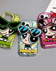 Cute Cartoon Powerpuff Girls Holder Case for iPhone 14 13 12 11 Pro Max X XR XS 6 6S 7 8 Plus SE 2020 Transparent Silicone Cover