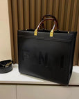 2024 Luxe Fendi-Inspired Tote - Large Capacity Vintage Leather Shoulder Bag with Golden Details for Women
