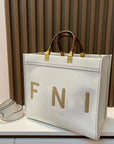 2024 Luxe Fendi-Inspired Tote - Large Capacity Vintage Leather Shoulder Bag with Golden Details for Women