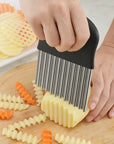Stainless Steel Potato Chip Slicer Dough Vegetable Fruit Crinkle Wavy Kitchen Knife Cutter Chopper French Fry Maker Tools Gadget