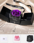 Preserved Rose Flower with Heart Necklace, Eternal Purple Real Rose with Music LED Lights for Her Women Wife Grandma Anniversary Birthday Romantic Valentines Gifts, Purple