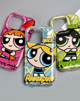 Cute Cartoon Powerpuff Girls Holder Case for iPhone 14 13 12 11 Pro Max X XR XS 6 6S 7 8 Plus SE 2020 Transparent Silicone Cover