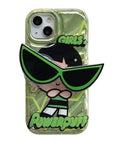 Cute Cartoon Powerpuff Girls Holder Case for iPhone 14 13 12 11 Pro Max X XR XS 6 6S 7 8 Plus SE 2020 Transparent Silicone Cover