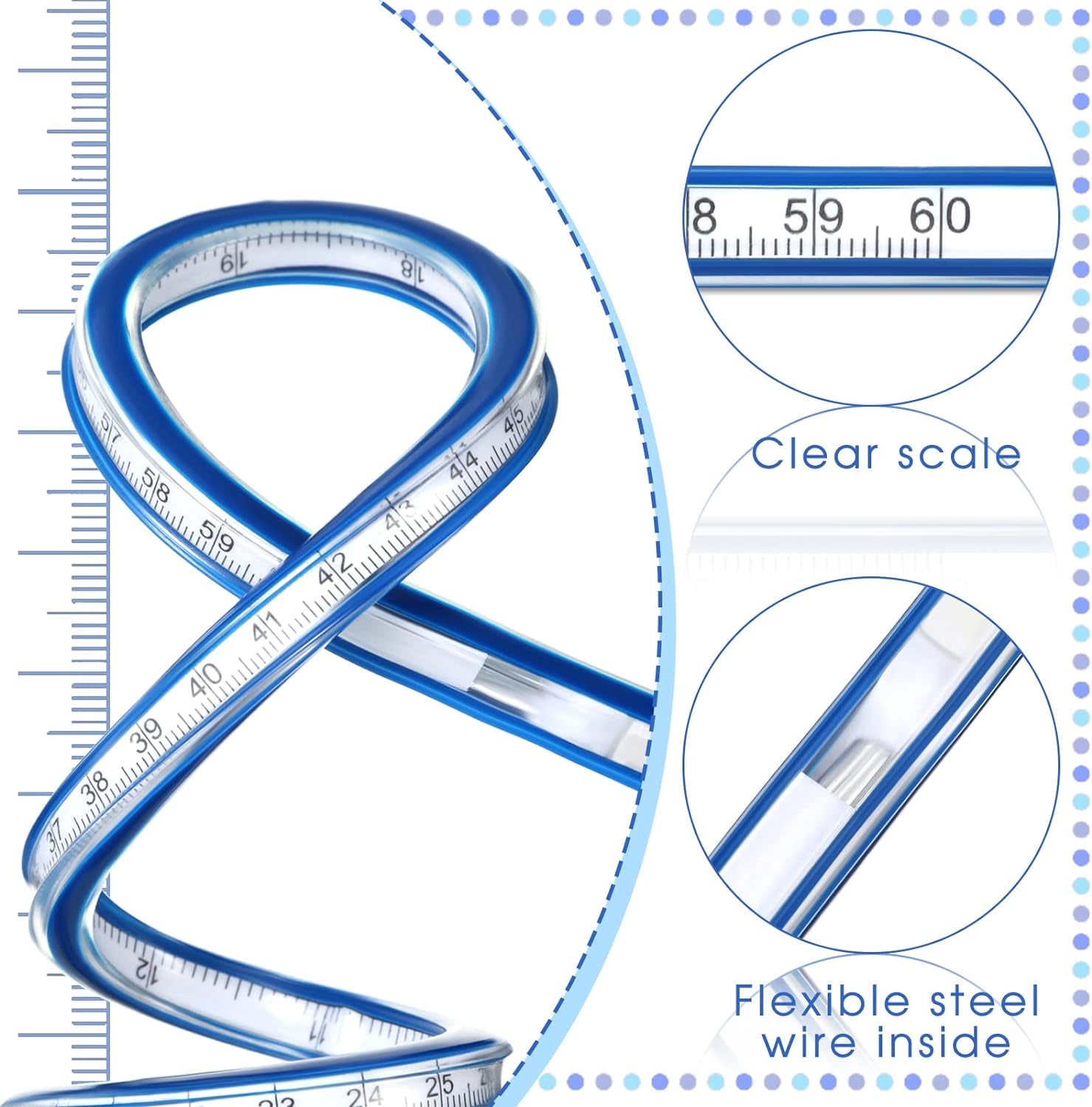 2 Pieces 24'' and 36'' Flexible Curve Rulers Double Side Scale Ruler for Sewing Woodworking Engineering Drawing Design Graphics Garment