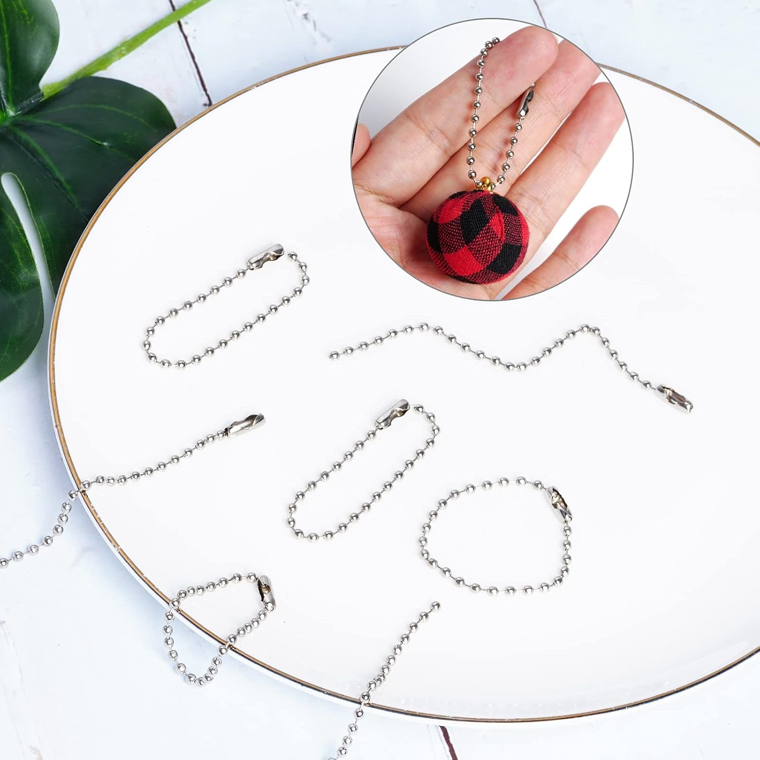 200 Pieces Ball Bead Chain 4 Inch Adjustable Metal Ball Chains 2.4Mm Beaded Chains with Connectors Keychain Dog Tag Chains for Jewelry Making, DIY Craft Projects, Silver