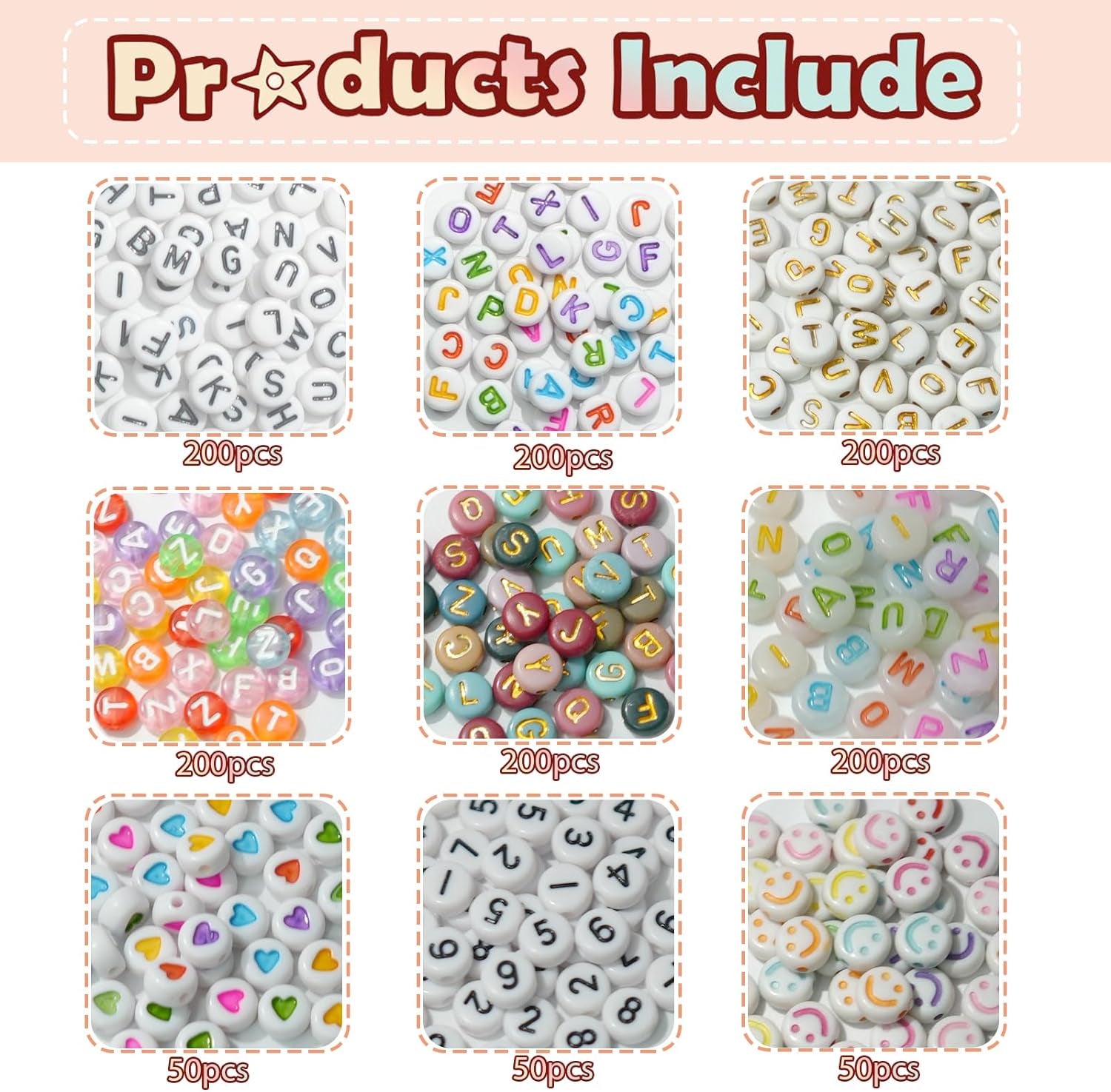 1400Pcs 6 Colors 4X7Mm Letter Beads for Bracelets Making Kit Alphabet Beads for Jewelry Making with Number Heart Beads Friendship Bracelet Kit