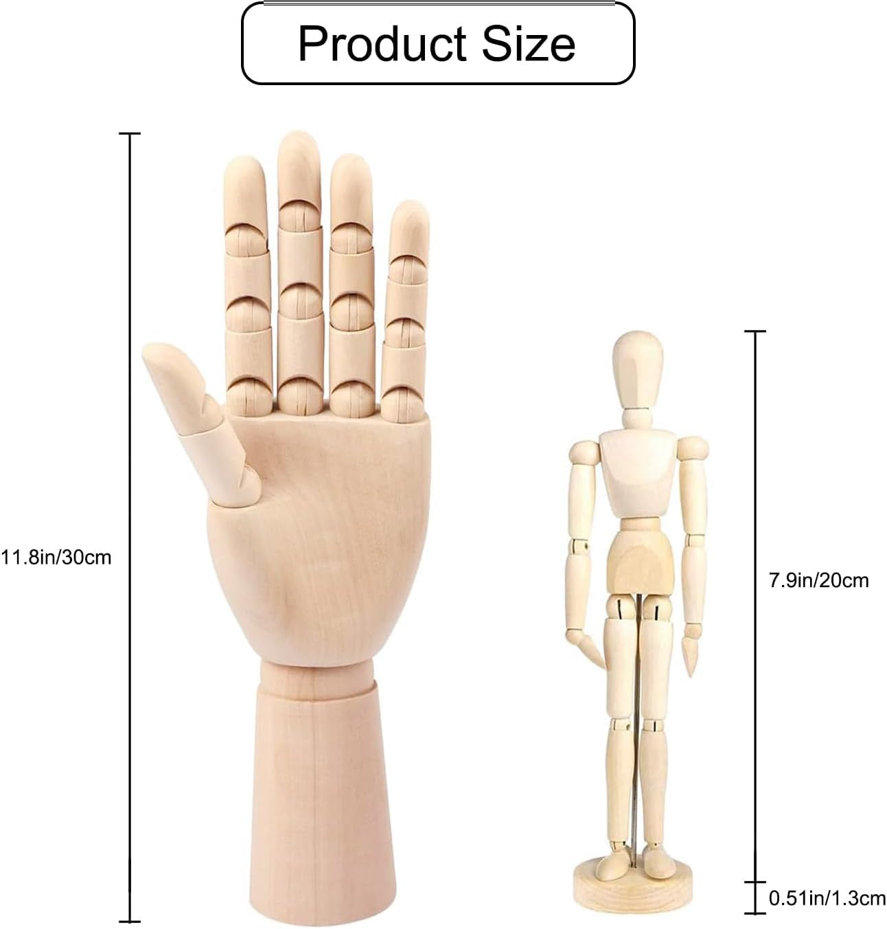 2-Pack 8" Artists Wooden Drawing Figure Mannequin Human People Dolls Figure Manikin Supplies Stop Motion Figure Kit Drawing Tools 12" Wooden Manican Fingers Left Hand for Drawing,Painting,Sketching