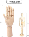 2-Pack 8" Artists Wooden Drawing Figure Mannequin Human People Dolls Figure Manikin Supplies Stop Motion Figure Kit Drawing Tools 12" Wooden Manican Fingers Left Hand for Drawing,Painting,Sketching