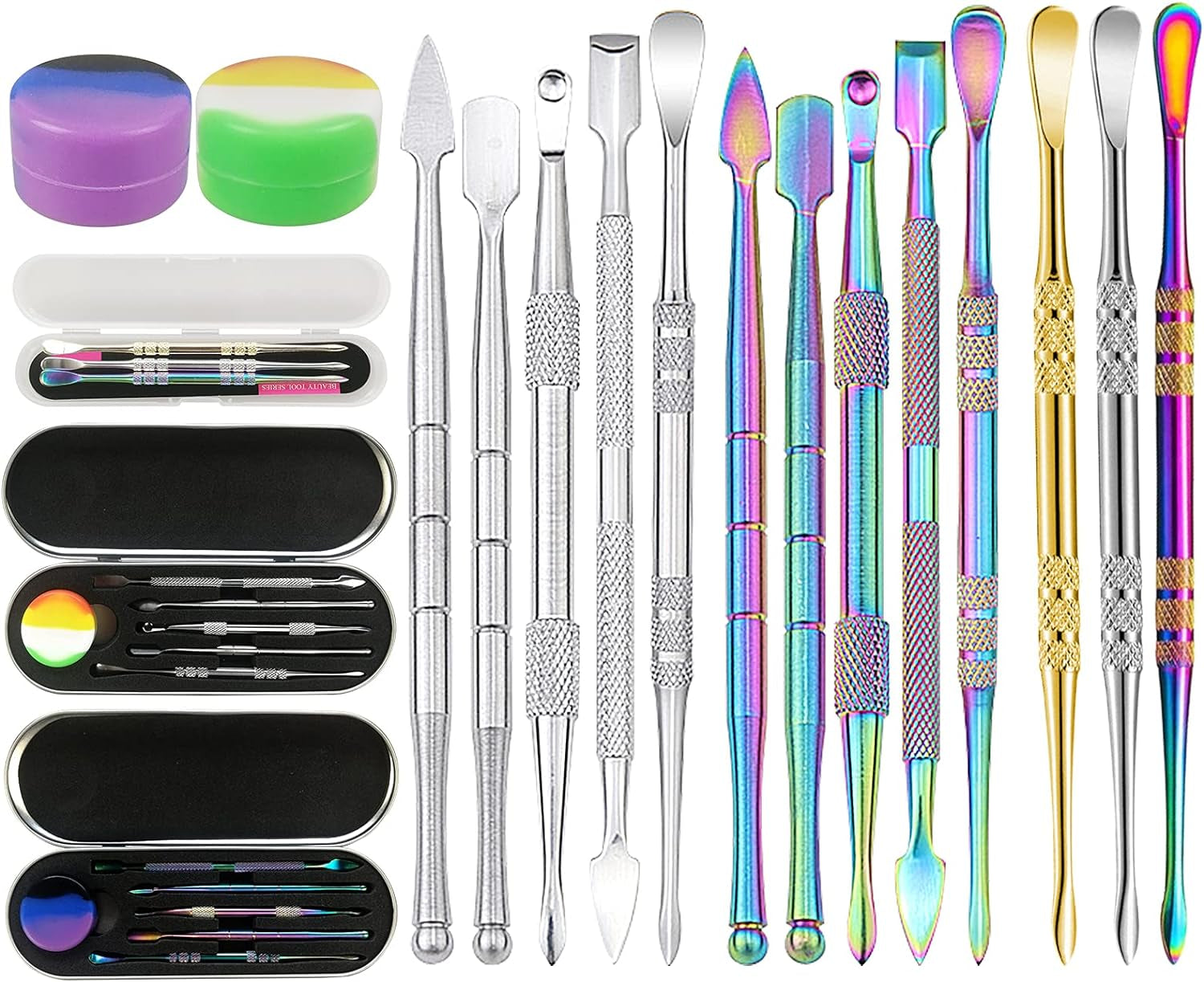 15 Pieces Wax Carving Tools,Stainless Steel Double-Ended Wax Sculpting Tools with 2Pcs Silicone Containers and 2Pcs Portable Metal Case for Wood Clay Pottery