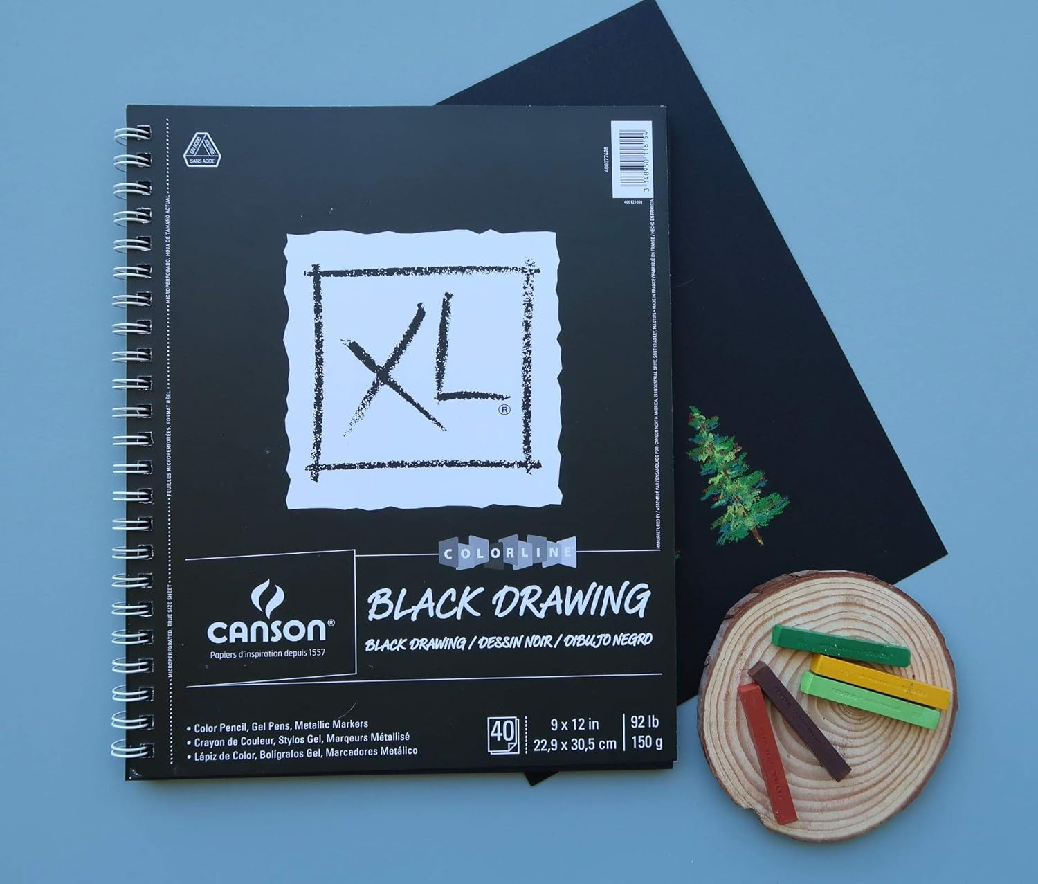 XL Series Drawing Paper, Black, Wirebound Pad, 9X12 Inches, 40 Sheets (92Lb/150G) - Artist Paper for Adults and Students - Colored Pencil, Ink, Pastel, Marker