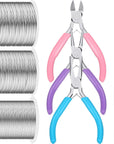3 Rolls 18/20/22 Gauge Craft Wire for Jewelry Making Aluminum Wire with Ring Sizer Pliers for Jewelry Making(Silver)