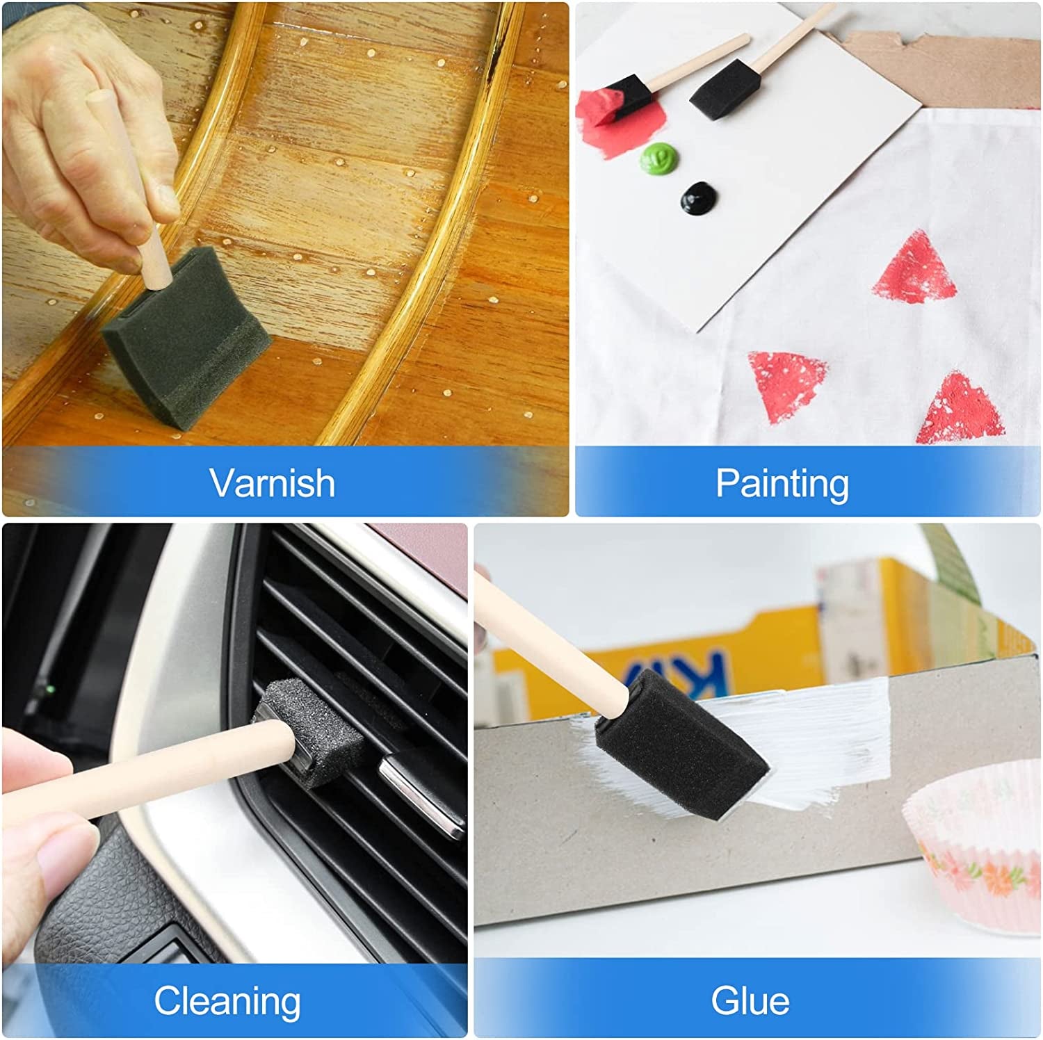 24 Pcs Foam Paint Brushes, Wood Handle Sponge Brushes for Painting, Staining, Varnishes, and DIY Craft Projects (1'', 2'' and 3'')