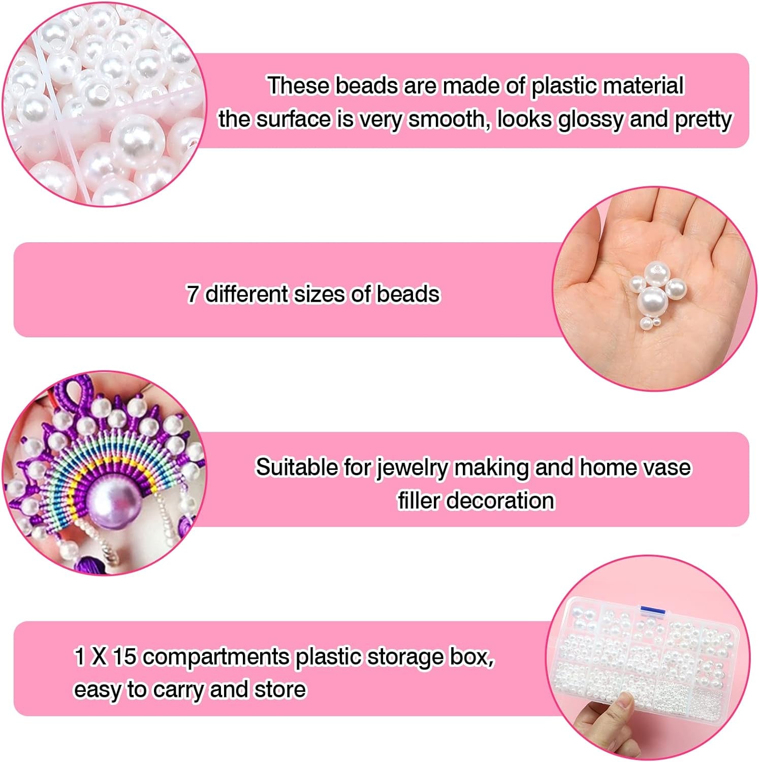 1400Pcs White Pearl Beads for Jewelry Making 3Mm to 14Mm Plastic Pearl Beads Loose round Faux Pearl Beads with Holes for DIY Crafts Earring Necklace Vase Filler and Home Decoration