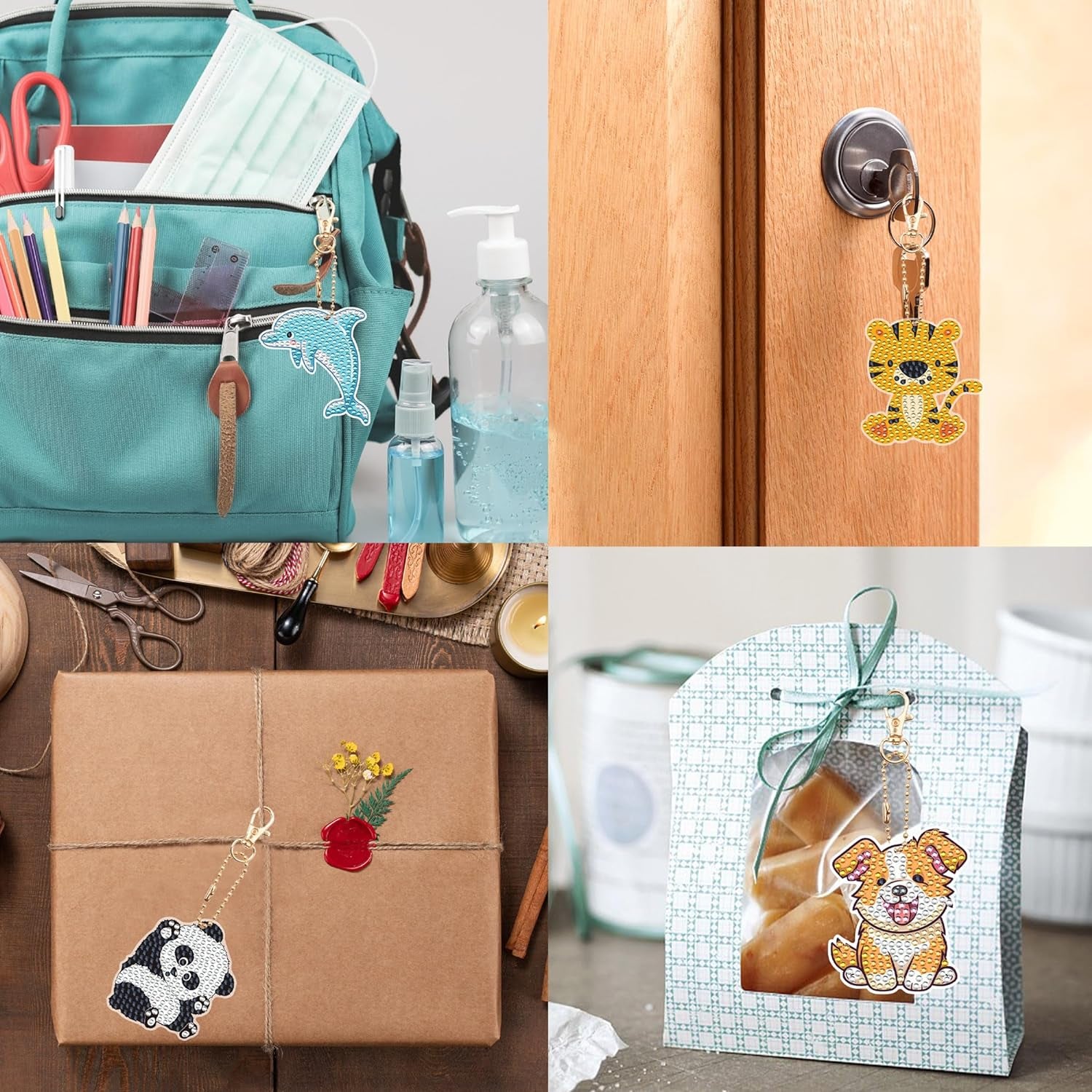 15 PCS Diamond Painting Keychains Animal Diamond Art Ornaments Double Side Diamond Key Rings DIY 5D Art Pedants for Beginners Birthday Crafting Home Party Decor