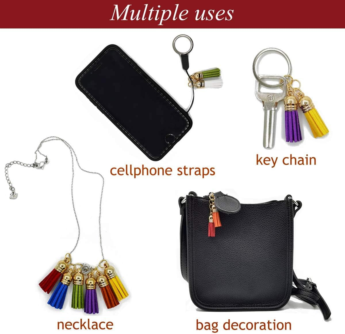 Tassels for Keychains Faux Suede Tassel for DIY Jewelry Making 60 Pcs Leather Keychain Charms Bulk & 60 Pcs Jump Rings Key Chain Rings Bulk for Cellphone Straps Pendants Crafts