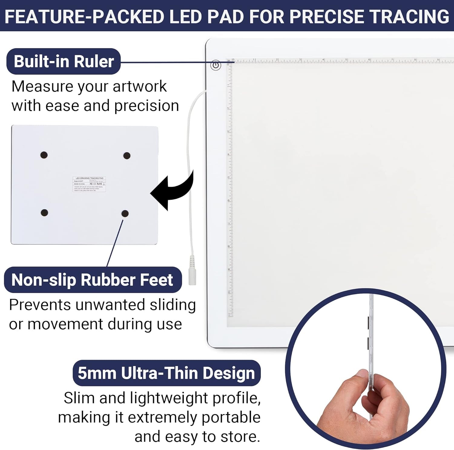 LED Tracing Light Box, 19&quot; Ultra Thin Light Pad with Adjustable Brightness. Comes with USB Cable, Adapter, Paper, Clip. Light Table Drawing Pad, Portable Light Board for Sketching, Cricut Lightbox