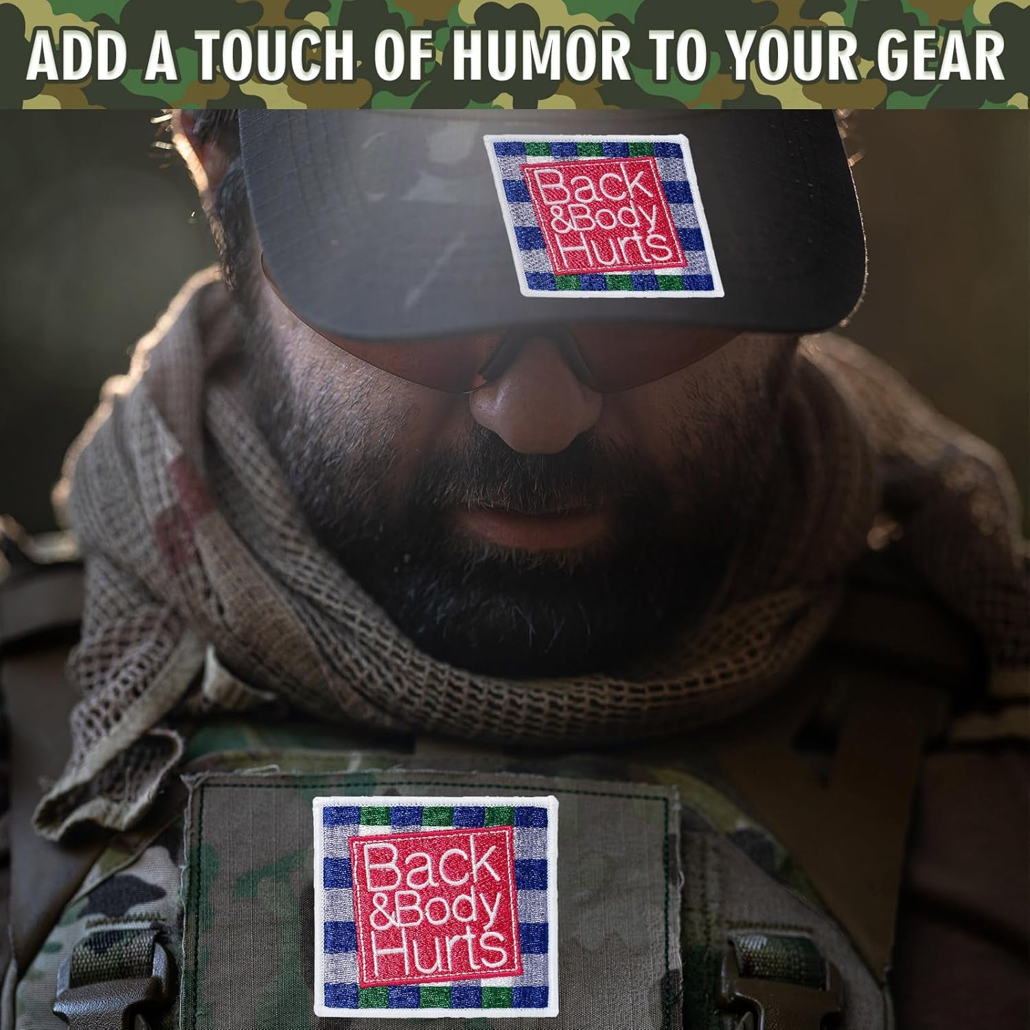 2 Pcs Back and Body Hurts Patches, Funny Morale Patch for Blue Collar Worker Builder, Embroidered Tactical Patch for Backpacks, Hard Hats, Dog Harnesses, Vests, Bags