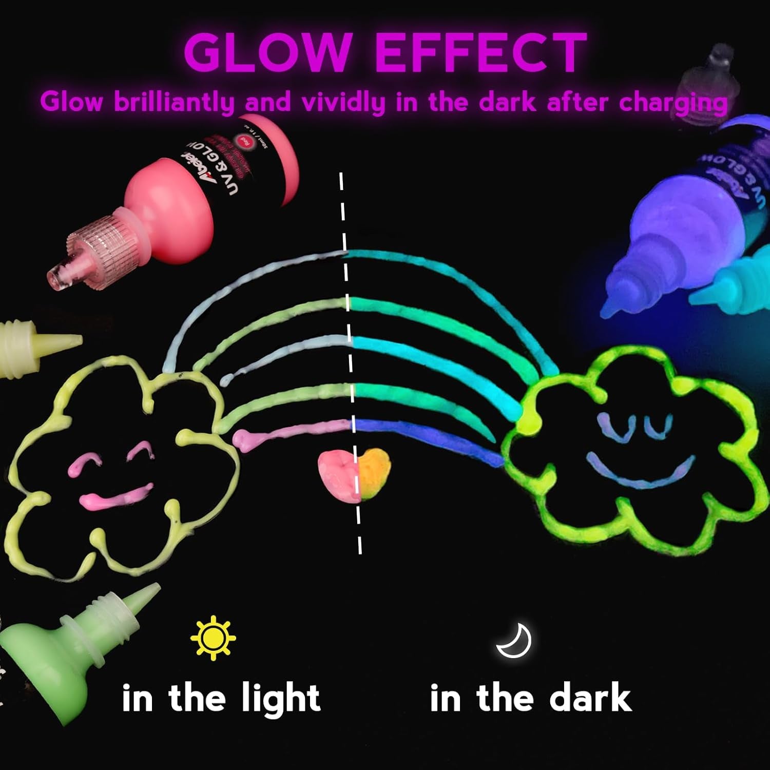 Glow in the Dark Paint, 12 Colors (30Ml1/Oz) Blacklight Acrylic Paint, Neon Craft Paint, Long Lasting Glow Fluorescent Paint Ideal for DIY Projects Halloween Easter Christmas Decorations