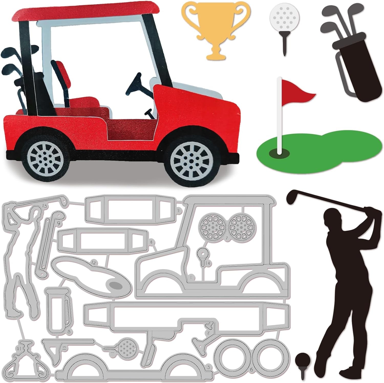 Golf Cart Cutting Dies for DIY Scrapbooking Metal Golf Tools Sport Die Cuts Embossing Stencils Template for Paper Card Making Decoration Album Craft Decor