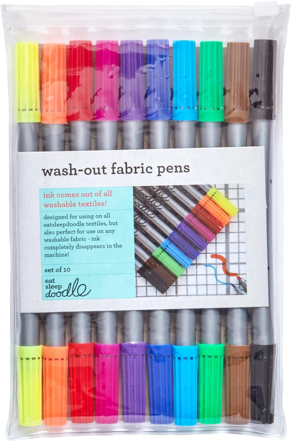 Artist Set of 20 Original Doodle Wash-Out Fabric Marker Set - Double-Ended Felt Tips in Handy Storage Box