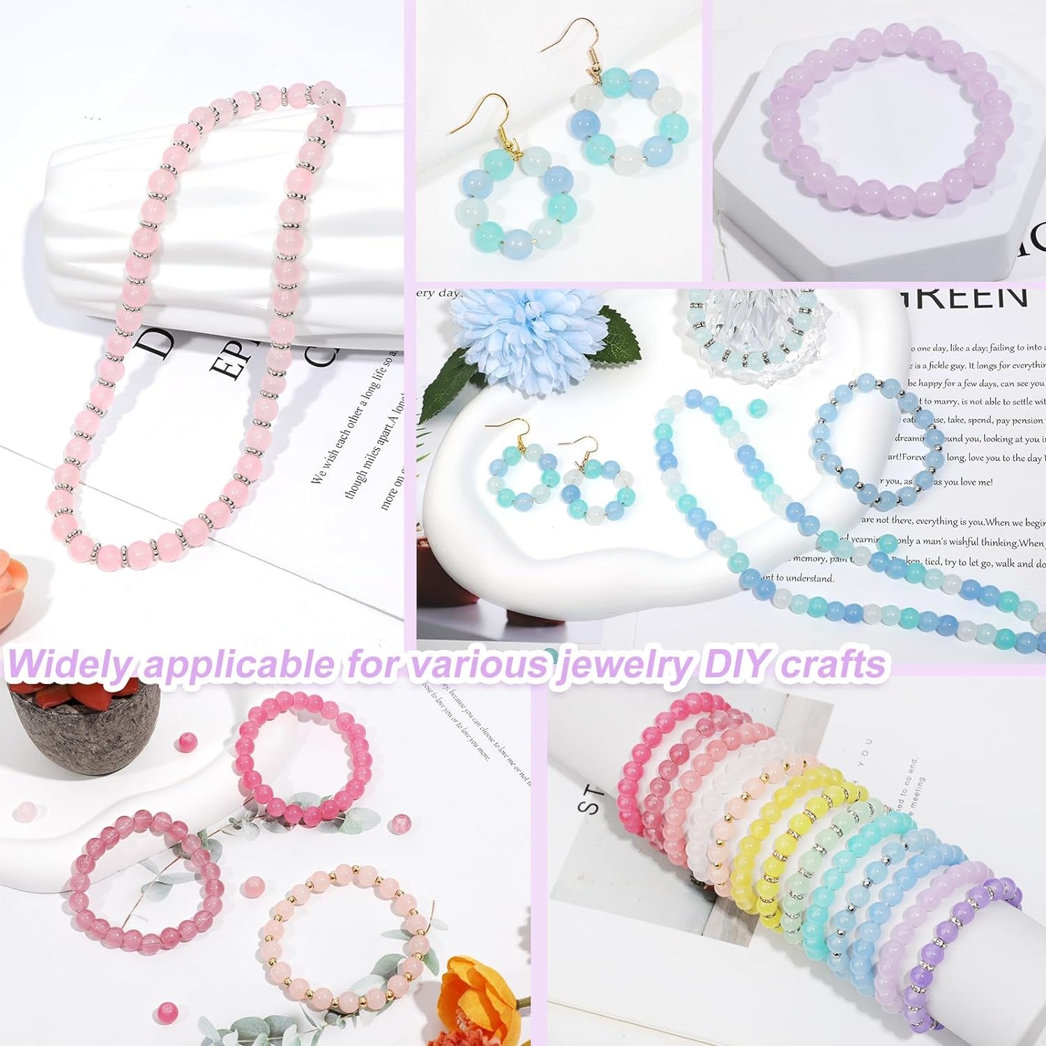 1600 Pcs Glass Beads for Bracelets, 48 Colors Crystal Beads for Jewelry Making 8Mm round Friendship Bracelet Beads for DIY Crafts Holiday Gifts, SKU-037-1