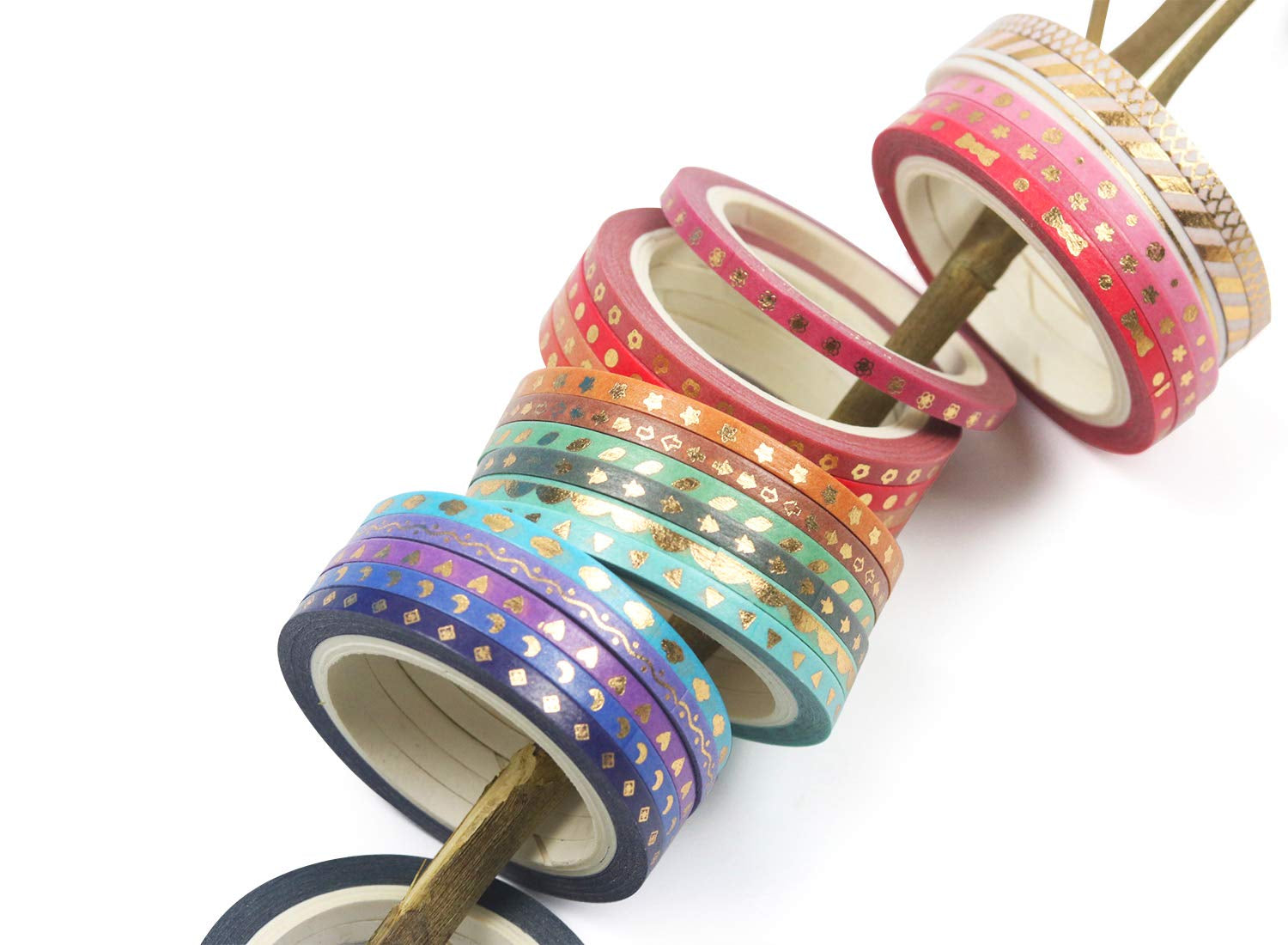 24 Rolls Skinny Washi Tape Set Gold Foil Print Decorative Tapes for Arts, DIY Crafts, Journals, Planners, Scrapbooking, Wrapping (Slim 3Mm)