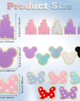 18PCS Colorful Bowknot Mouse Chenille Iron on Patches,  Cute Bow Mouse Head Embroidered Patches Set Sew on Embroidered Applique Patches Gold Trim Iron on Patches for Clothing DIY