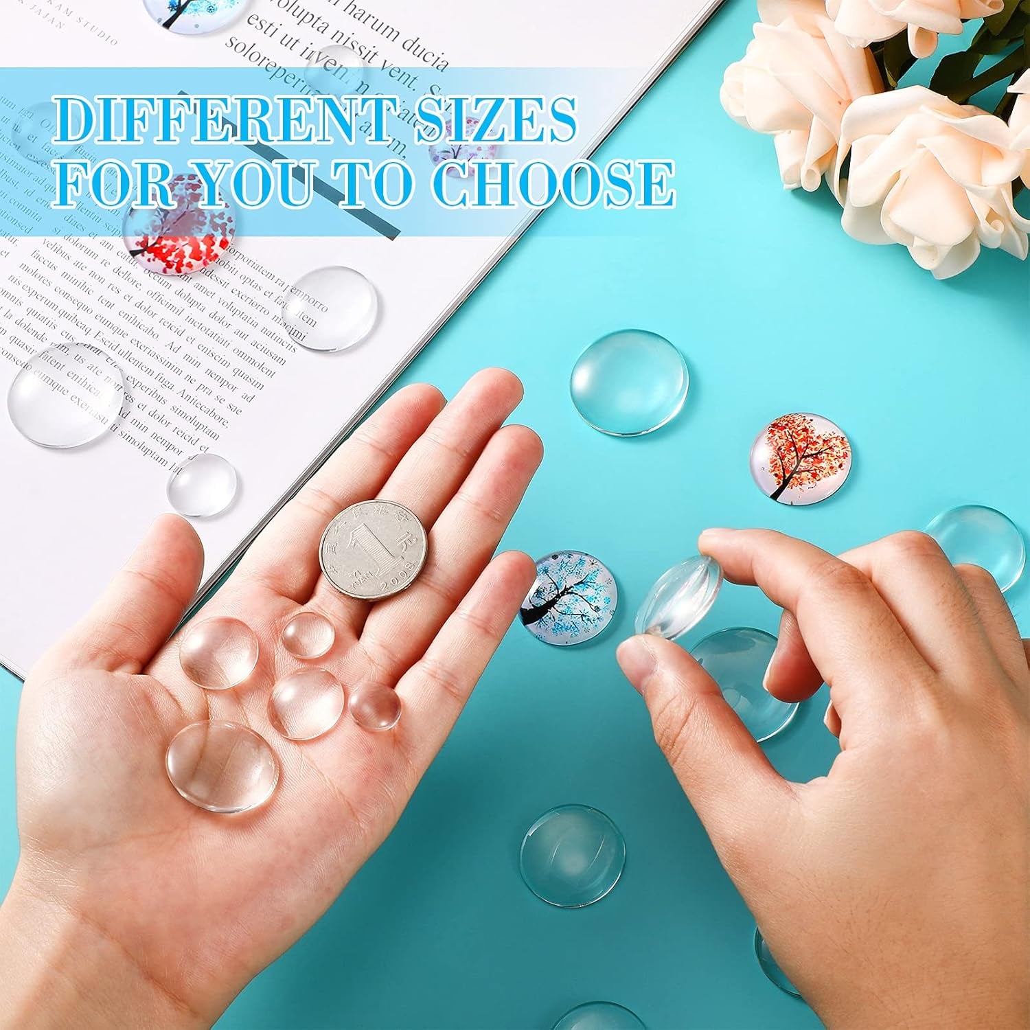 100 Pieces Transparent Glass Cabochon Dome round Cabochon Tiles for Jewelry Making Craft Transparent Half round Flat Back for DIY Earring Necklace Ring (12 Mm, 16 Mm, 18 Mm, 25 Mm, 30 Mm)