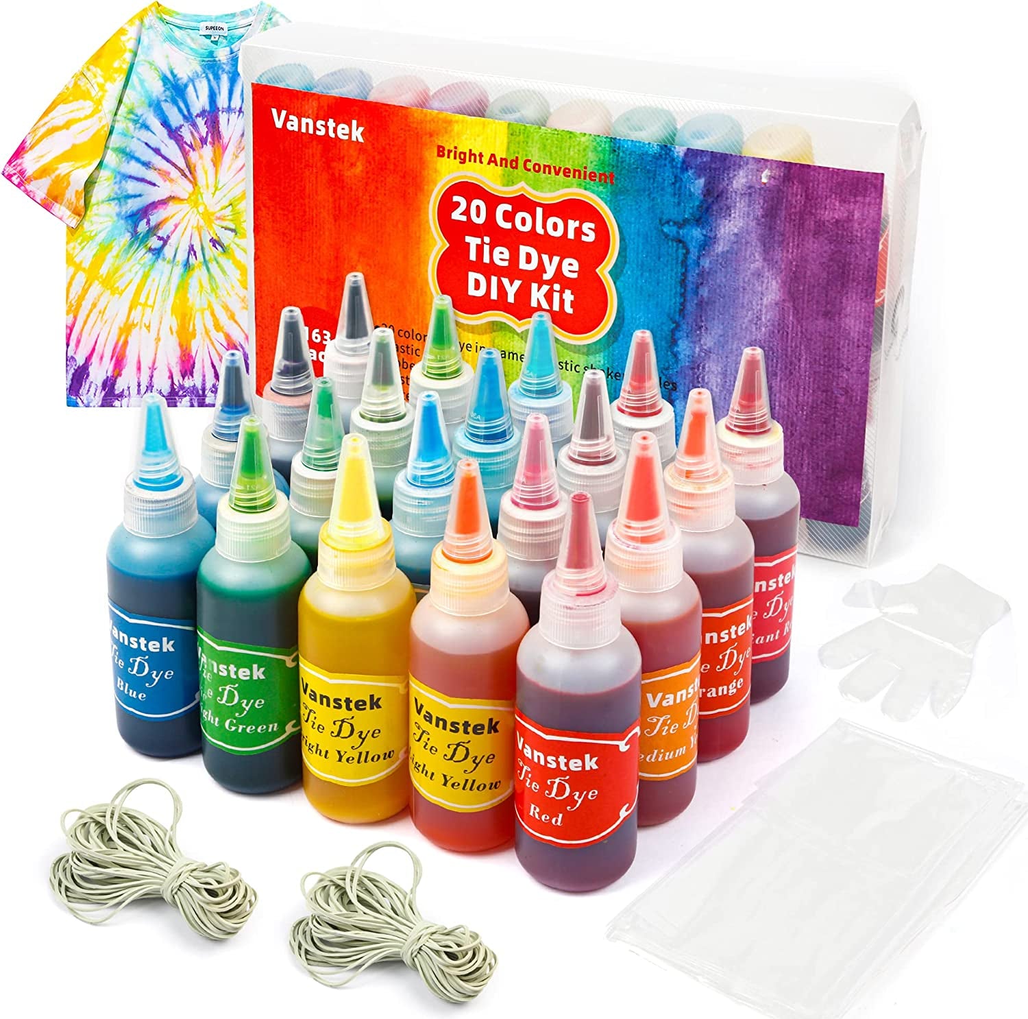 20 Colors Tie Dye Kit, Tie Dye Shirt DIY Fabric Dye for Women, Kids, Men, with Rubber Bands, Great for Family Friends Group Party Supplies