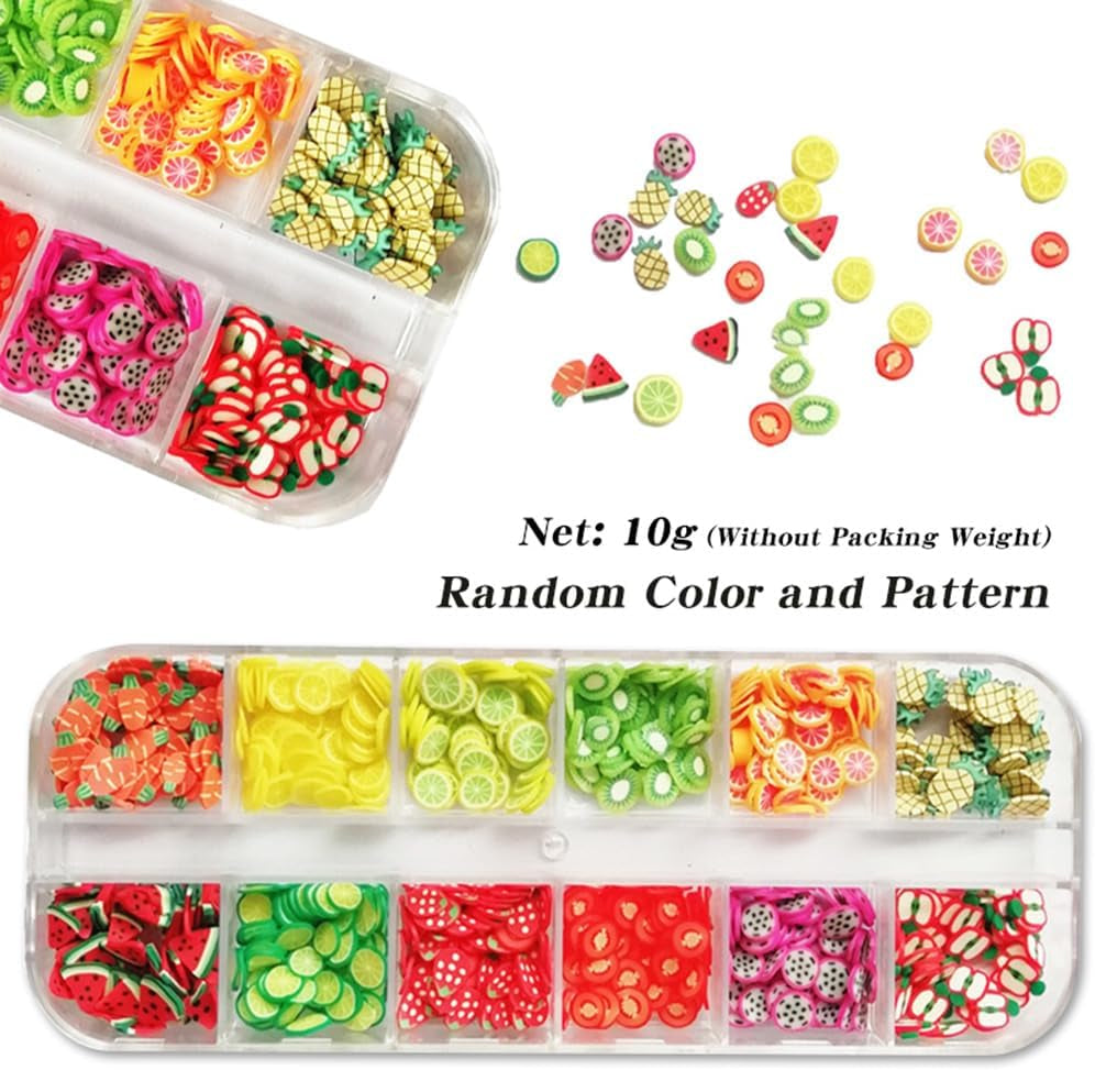 2 Boxes of Crystal Mash Clay Strip Flowers Fruit Slices Apples, Strawberries, Watermelons Nail Crafts Making, Decorations Scrapbook DIY Crafts