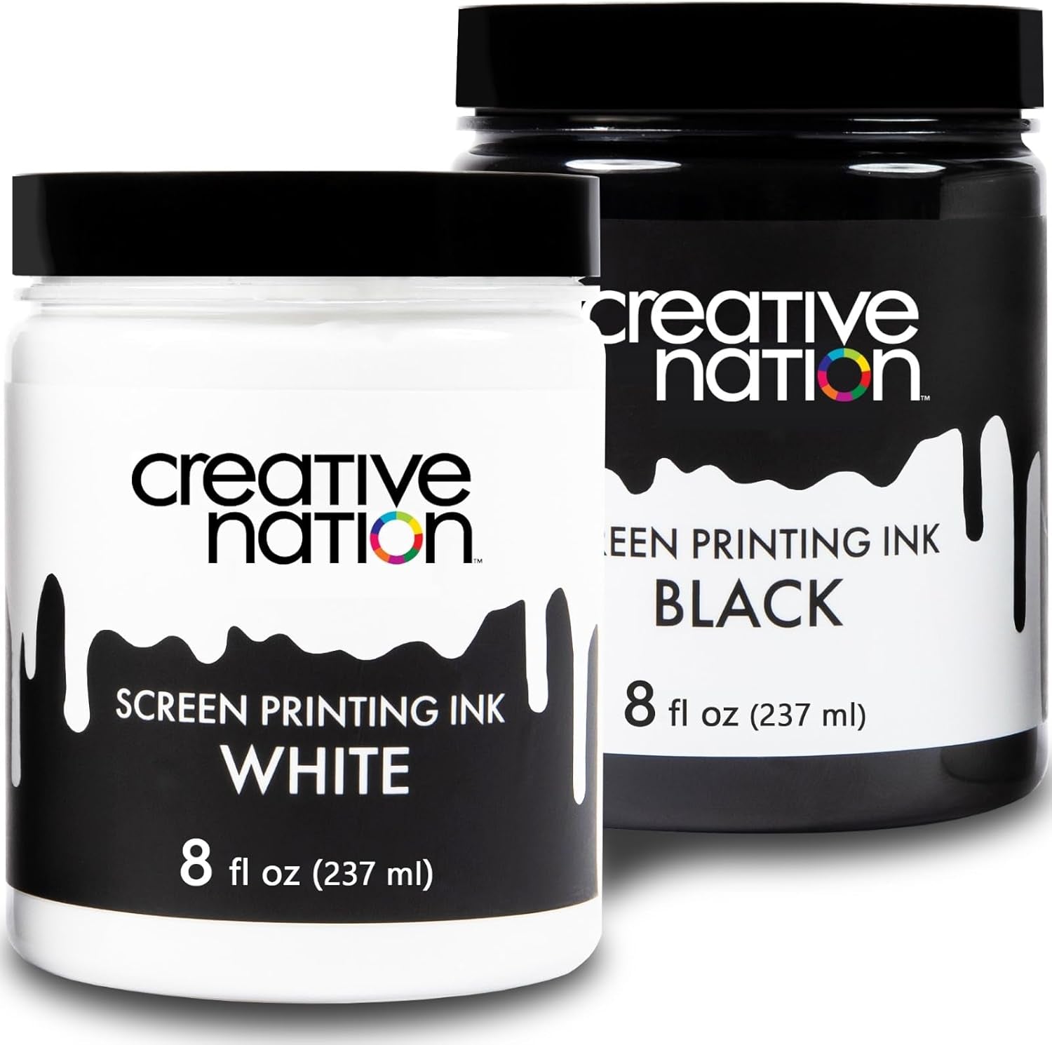 Black &amp; White Fabric Screen Printing Ink 2-Pack - 16 Oz. of Water Based and High Opacity Ink for T-Shirt and Silkscreen Printmaking by