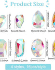 64 Pcs 4 Shapes Pointed Back Rhinestone Glass Rhinestones Gems AB Color Rectangle/Teardrop/Heart/Oval Jewels Embelishments with Silver Plated Back Crystals Rhinestones for Jewelry Making