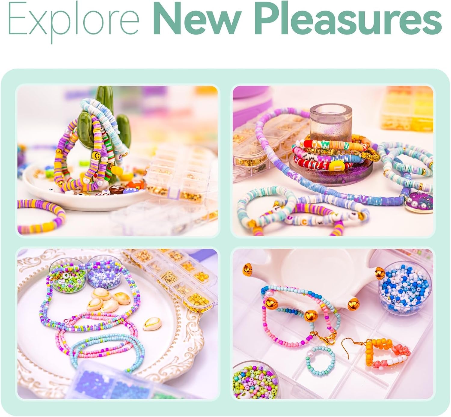 2IN1 Adjustable Electric Clay and Seed Bead Spinner - Dual-Purpose Jewelry Making Tool with Big Eye Beading Needle - Ideal for Bracelets and Necklaces - Vibrant Pink