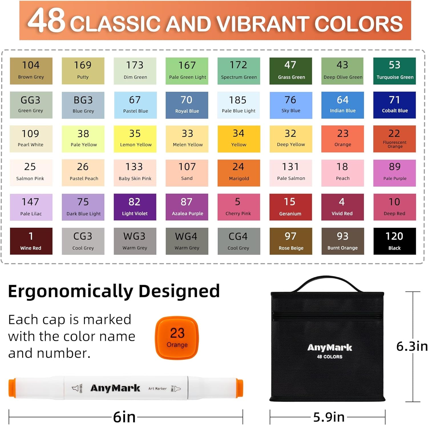 48 Colors Alcohol Markers, Markers Set, Dual Tip Alcohol Based Art Markers for Kids Adults Coloring Drawing, Chisel & Fine