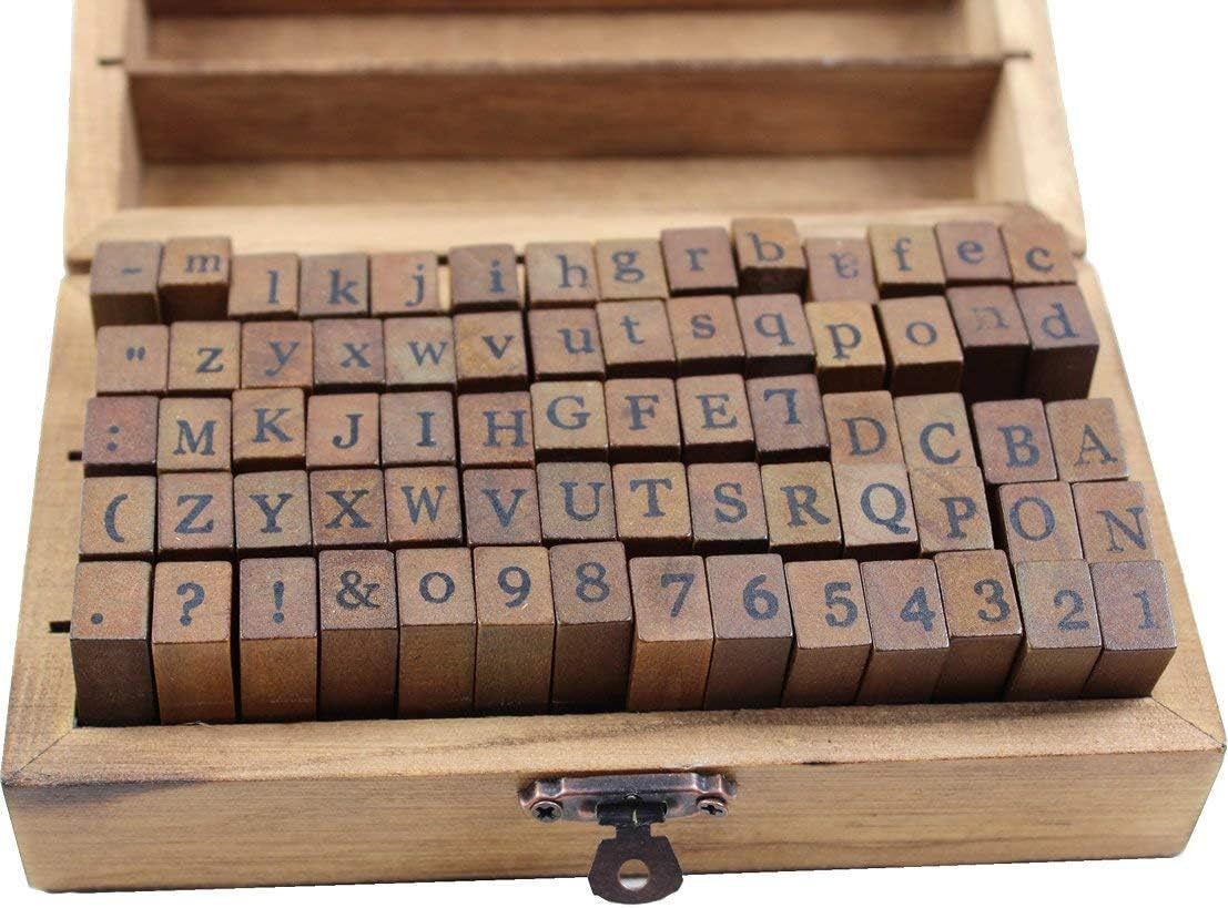 70Pcs/Set Wooden Box Multipurpose Number Alphabet Letter Wood Rubber Stamp New