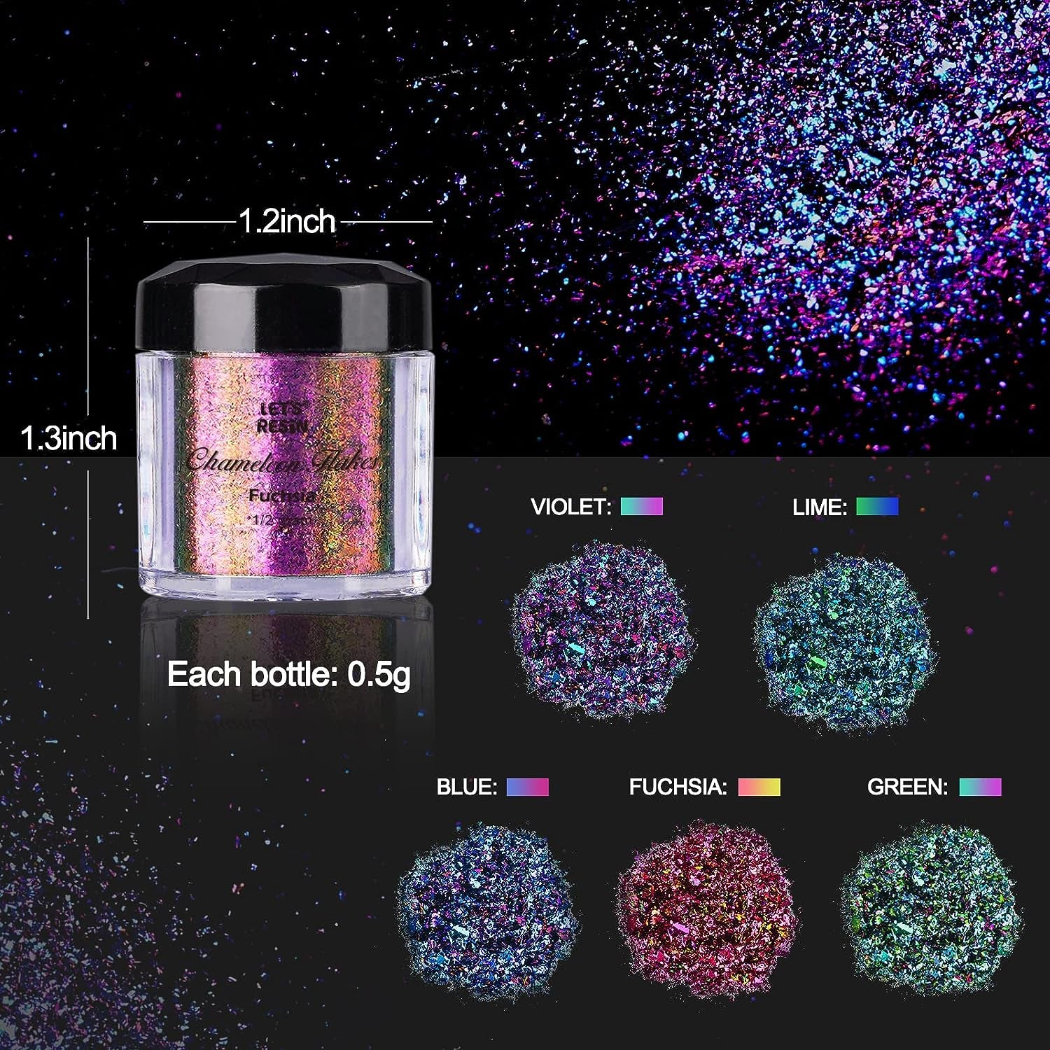 Chameleon Flakes, Resin Supplies -Intense Color Shift Pigment Powder for Resin Molds/Tumblers, Chrome Powder Pigment for Christmas Nail Art/Paint/Soap Making
