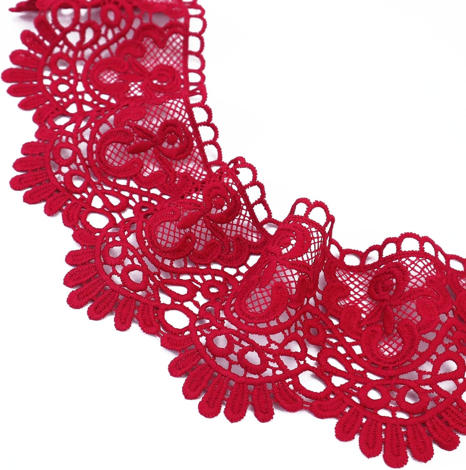Venice Lace Trim 4 Inch Wide Lace Trim Lace Edge Trim Floral Venice Lace Ribbon Embroidered Lace Wedding Applique DIY Sewing Crafts(Dark Burgundy)