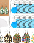 Sublimation Earring Blanks Bulk - 30 Pcs Wood Earrings Blanks with Blue Protective Film - Unfinished MDF Teardrop Earrings for Sublimation Printing with Template, Weeder, Hooks, Jump Rings