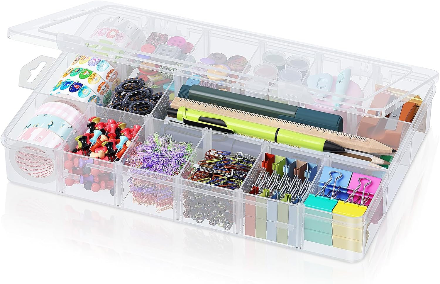 18 Grids Large Plastic Compartment Container, Bead Storage Organizer Box Case with Adjustable Removable Dividers for Jewelry Craft Tackles Tools, Size 11.7 X 7.7 X 1.7 In, White